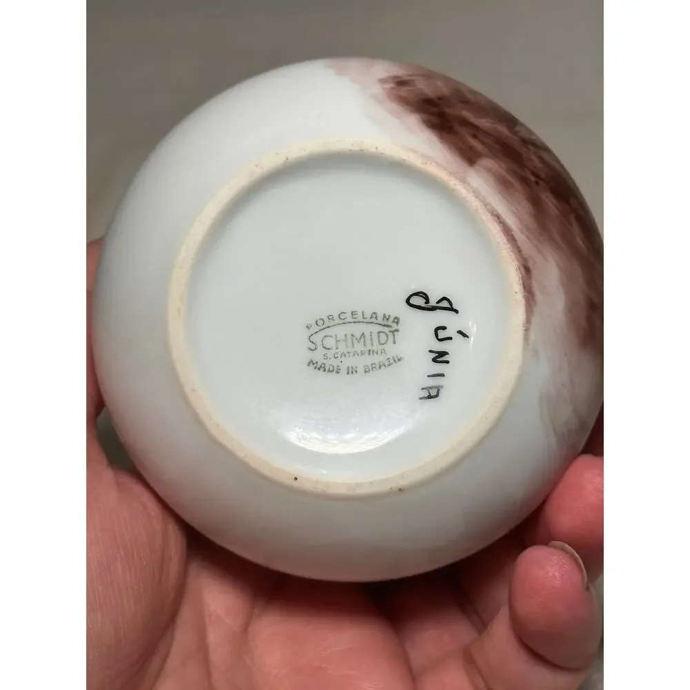 Vintage Hand Painted “Deus é Amor” Brazilian Porcelain Bud Vase/Creamer ~4”